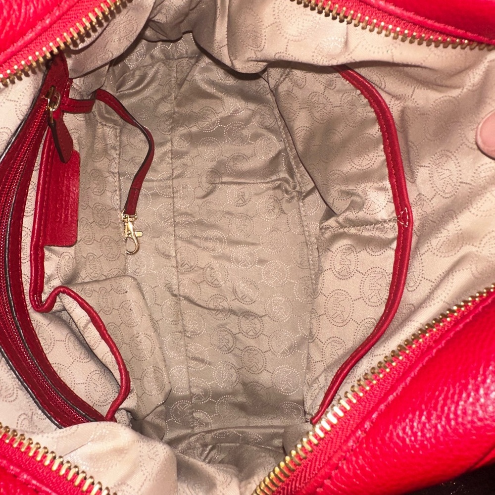 Michael Kors Bedford Pebbled Leather Red Satchel and Matching Red Wallet Set - Picture 11 of 16